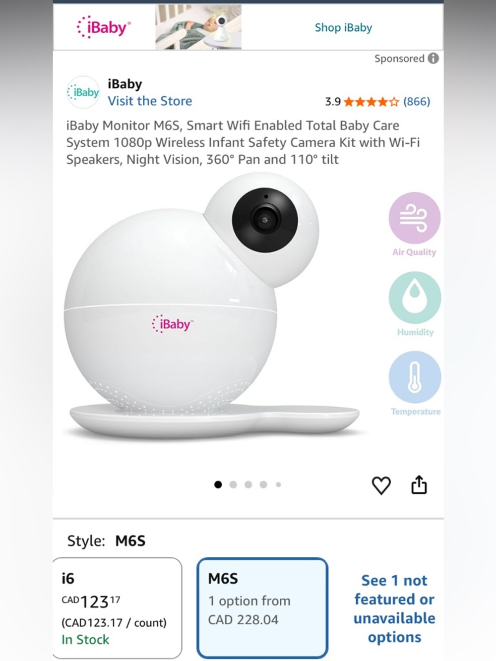 iBaby M6S Smart WiFi Baby Monitor in White